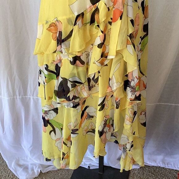Kate And Lily Yellow Chiffon Ruffle Dress Women’s 14 Beautiful Floral Maxi - Picture 5 of 7